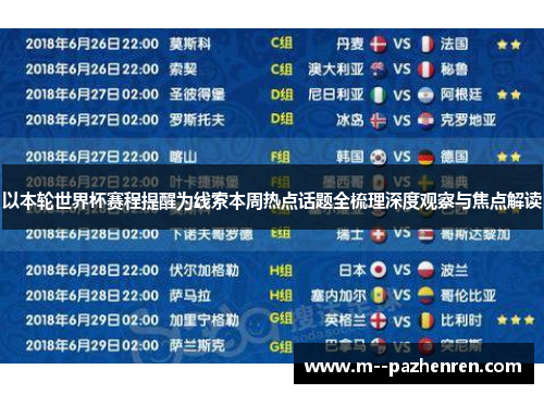 以本轮世界杯赛程提醒为线索本周热点话题全梳理深度观察与焦点解读